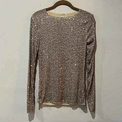 Free People Intimately Gold Rush Sequin Top Women’s XS Long Sleeve Sheer - Image 1 of 4