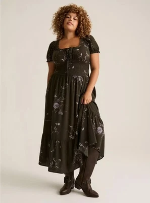 TORRID Festi Maxi Dress Puff Sleeve Gray Floral NWT New 3X - Image 1 of 4