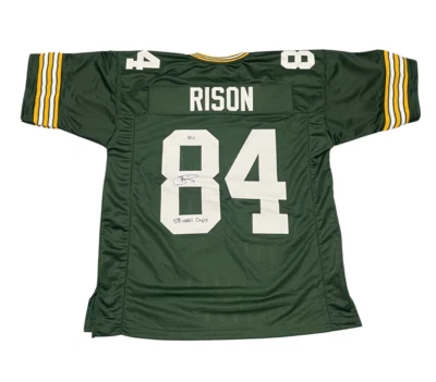 Camiseta deportiva personalizada firmada por Andre Rison de los Packers con certificado de autenticidad SB XXXI Champs Beckett BAS Foto 1 de 3