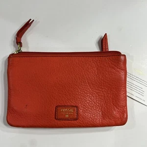 Fossil Coral Orange Pebbled Leather Wallet Snap Tab Wallet  - Picture 1 of 4