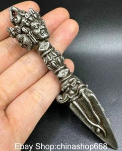 4" Old Tibet Meteorite Buddhism Mahakala Buddha Phurba Dagger Holder Faqi Amulet - Picture 1 of 6