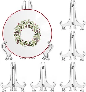 6 Pack 8 Inch Clear Plastic Easels Plate Stand Holders Picture Display for Table - Picture 1 of 3