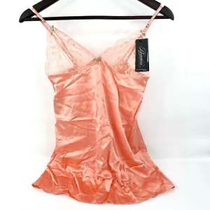 Elle Macpherson Intimates Boudoir Chemise Size M Orange Coral Satin Lace Cup New - Picture 1 of 10