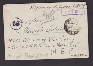 Egypt Italian cover to POW Gabriel Staccioli in camp 313 MEF from Firenze 1943 - Picture 1 of 2