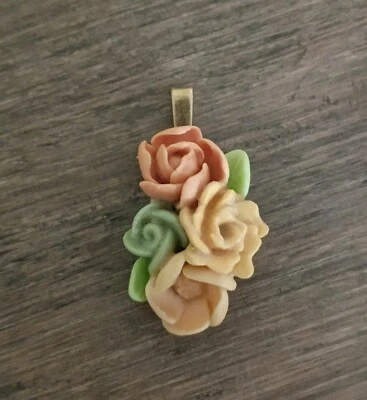Hand Sculpted Unique Cold Porcelain Clay Flower Pendant Necklace - Image 1 of 3