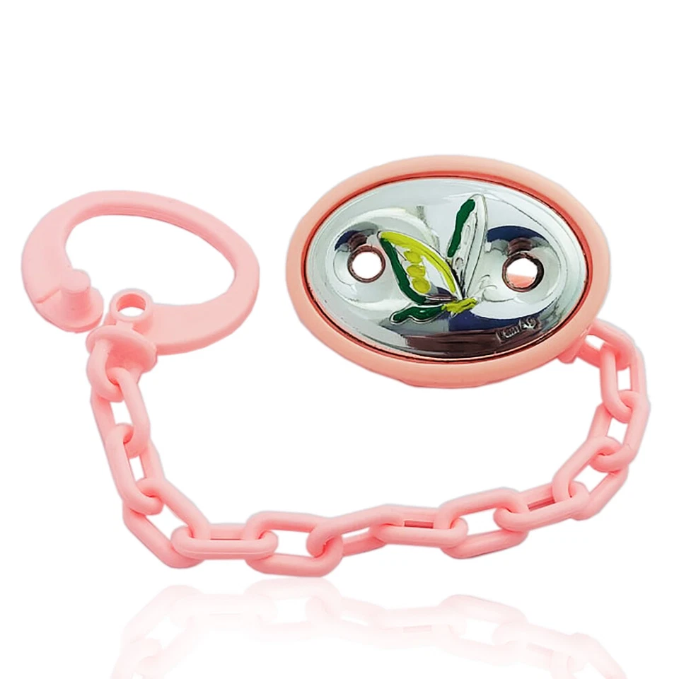 Spilla pinza portaciuccio rosa farfalla in argento e smalti - Immagine 1 di 1