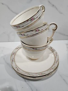 Pope Gossier China LaBelle 2 Saucers And 3 Tea Cups - Picture 1 of 10