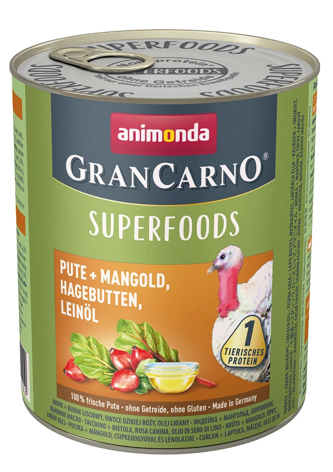 animonda GranCarno Adult Pute Hagebutten Leinöl 6x 800 g Hundefutter Nassfutter - Bild 1 von 1
