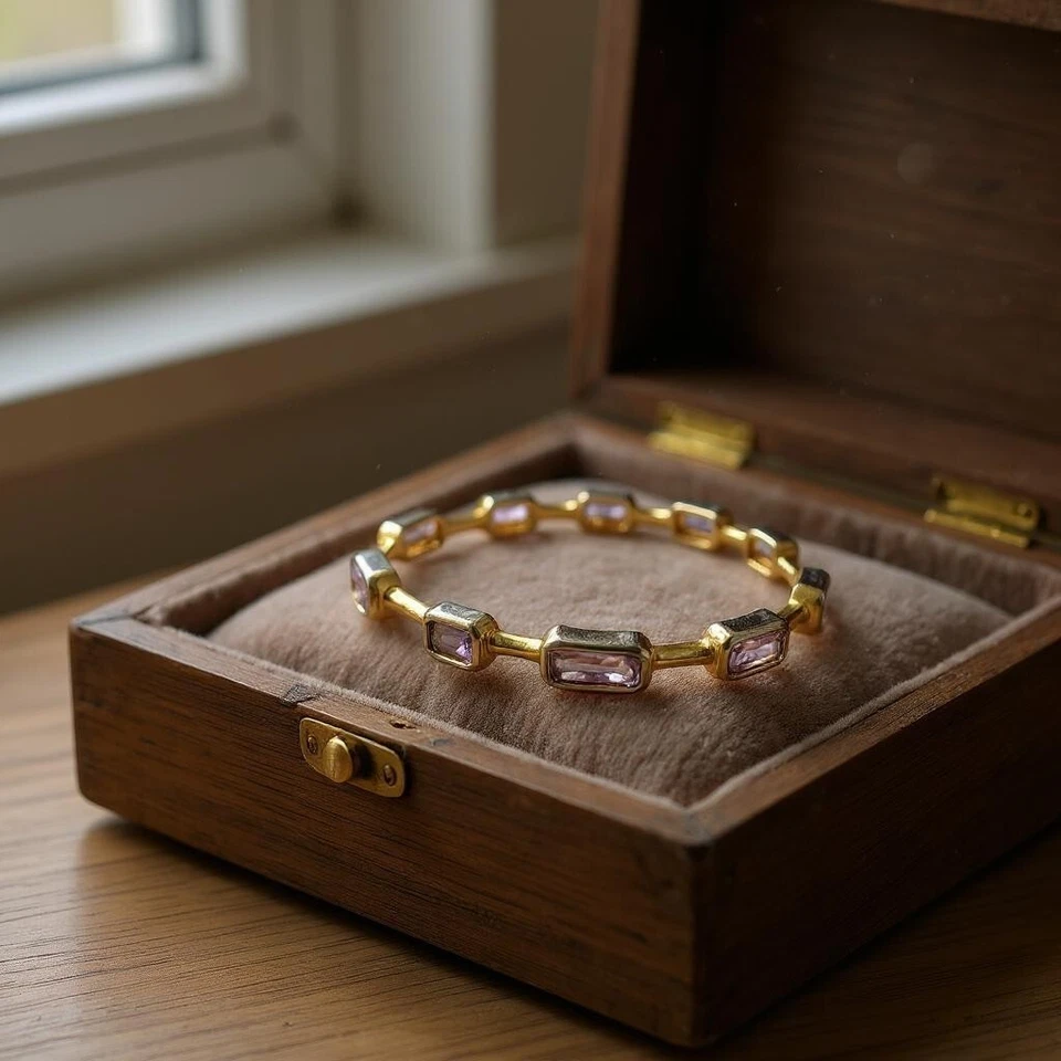 BRAZALETE BRAZALETE AMATISTA LAVANDA IMITACIÓN TONO ORO ROSA FIRMADO GRAZIANO Foto 1 de 4