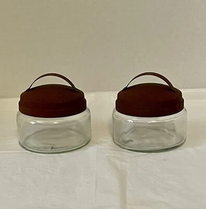 Set Of Two 8OZ APOTHECARY JARS WITH RUSTIC HANDLE LIDS - Picture 1 of 4