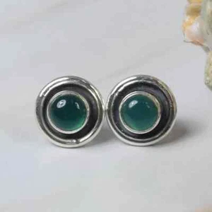 Natural Green Onyx Gemstone 925 Sterling Silver Designer Cufflinks For Men's - Picture 1 of 5