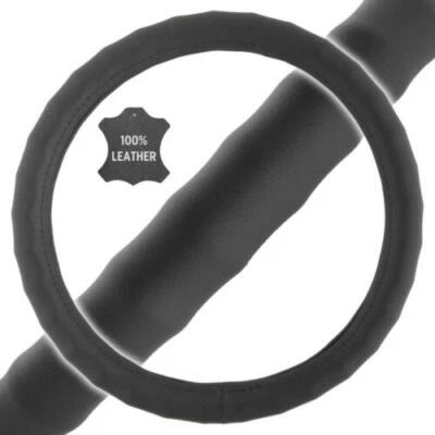 Cubierta de volante de coche cuero genuino personalizado 14" pequeña negra para auto furgoneta SUV Foto 1 de 4