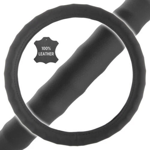 Car Steering Wheel Cover Genuine Custom Leather 14" Small Black for Auto Van SUV - Image 1 of 4