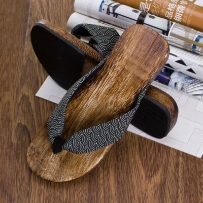 Da Uomo Estivi Giapponese Geta Zoccoli Infradito Sandali Infradito di Legno - Immagine 1 di 4