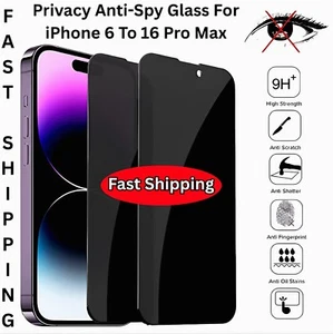 iPhone 6-16 Pro Max Privacy Screen Protector Tempered Glass Anti-Spy Guard USA - Picture 1 of 46