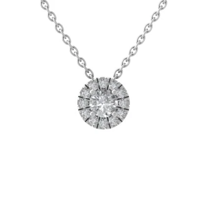 Collar colgante con halo de diamantes cultivados en laboratorio de oro blanco de 10 k cadena de plata de 18" Foto 1 de 4