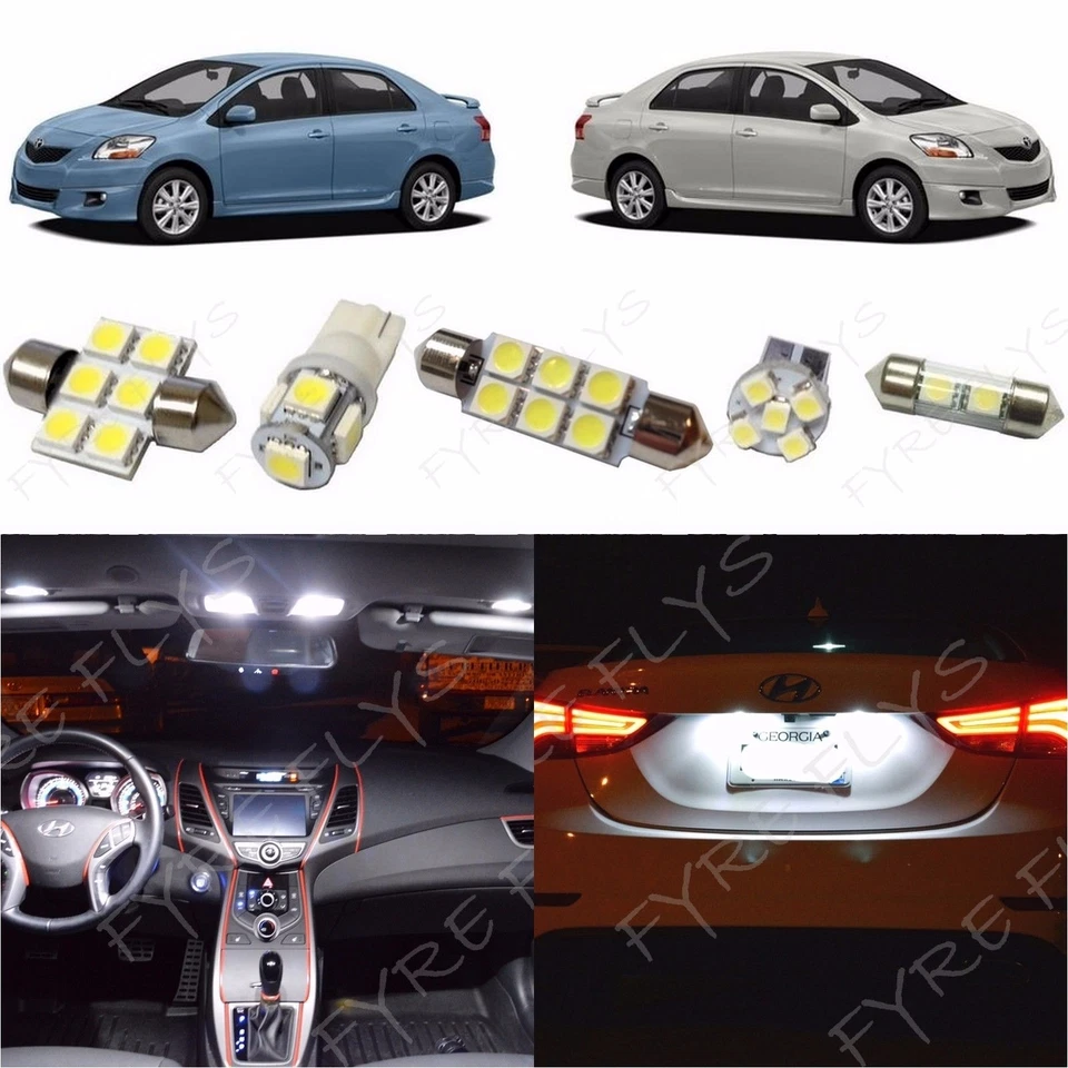 6x Kit de pacote interno de luzes LED brancas para 2007-2012 Toyota Yaris Sedan TY1W - Imagem 1 de 4