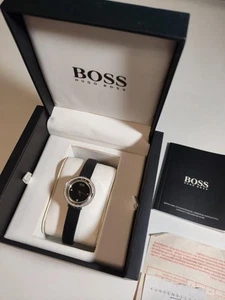 BOSS Hugo Boss Damen Uhr Schwarz Silber mit Zirkonia, Lederarmband - Bild 1 von 12