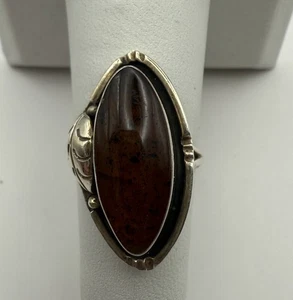 Anillo Ámbar Báltico Bisel Conjunto Hoja Acento Plata de Ley Talla 6.5 - Imagen 1 de 7