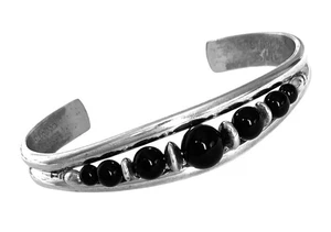 SERGIO LUB Heavy Solid Sterling Silver BLACK ONYX Beaded Cuff Bracelet - Picture 1 of 8