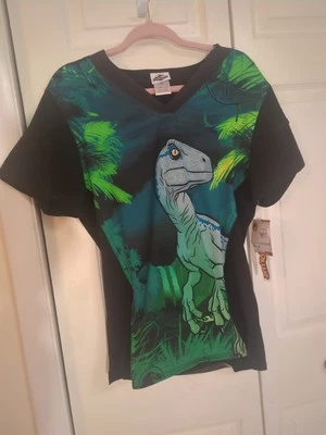 Raptor Cherokee Scrubs Tooniforms Jurassic World Mens Sz S V Neck Top TF708 JWUG - Image 1 of 4