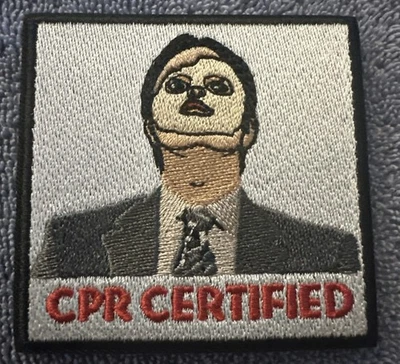 CPR CERTIFIED THE OFFICE 3x3 Embroidered Morale Patch Hook Backing Brand New - Image 1 of 4
