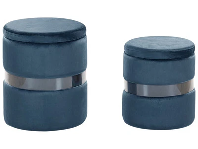 Pouf mit Stauraum rund Samt blau Metall 2er Set Sitzhocker Glamour Look Doris - Bild 1 von 4