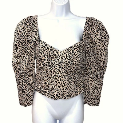 Top bustier de leopardo Zara para mujer manga abullonada mediana corsé recortado coqueta Y2K Foto 1 de 4