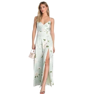 Maxi Vestido Para Mujer Lulus Estampado Floral Sin Mangas Verde Menta Abertura Talla S - Imagen 1 de 9