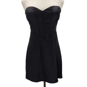 LULU'S M Mini Abito Sexy Nero Raso Senza Spalline Bustier Cocktail Party NUOVO B124 - Foto 1 di 8