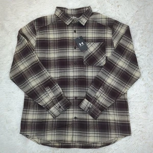 Mens Under Armour Expanse Flannel Shirt Brown Obsidian Tetra Grey Size 2XL - Picture 1 of 3