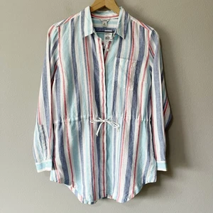 L.L. Bean waschbar Leinen Kordelzug Knopfleiste Tunika Top gestreift Gr. XSP NEU - Bild 1 von 10