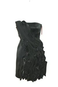 Mini vestido de cóctel Karen Millen negro satinado con volantes Reino Unido 10 PVP £180. - Imagen 1 de 5