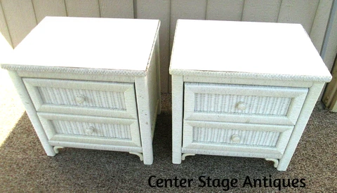 55678 Pair HENRY LINK Wicker Nightstand Table Stands Cover