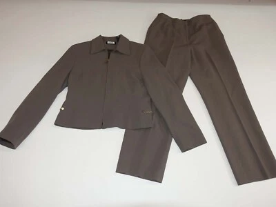 Valerie Stevens Women's Pant Jacket Suit Size 6 / 8 Petite Taupe 100% Wool 6P 8P - Image 1 of 4