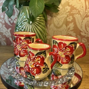 2 Tazas de Cerámica y Jarra a Juego Pintada a Mano Floral Multicolor Española B336 - Imagen 1 de 6