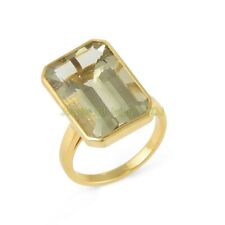 14x22mm Octagon Cut Green Amethyst Yellow Gold plated 925 Sterling Silver Ring