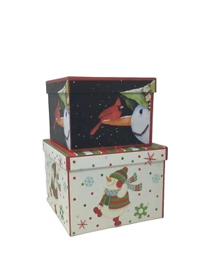 Cardinal & Snowman Gift Box Stacking Nesting Decor 2 Boxes Linda Bowman Company - Image 1 of 4