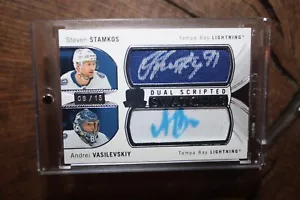 Tarjeta de muestras de doble guión 2020-21 Upper Deck The Cup Stamkos Vasilevskiy 8/15 - Imagen 1 de 2