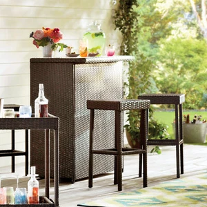 Brown Resin Wicker Outdoor Patio Bar Table 3 Piece Set Home Furniture Deck - Picture 1 of 15