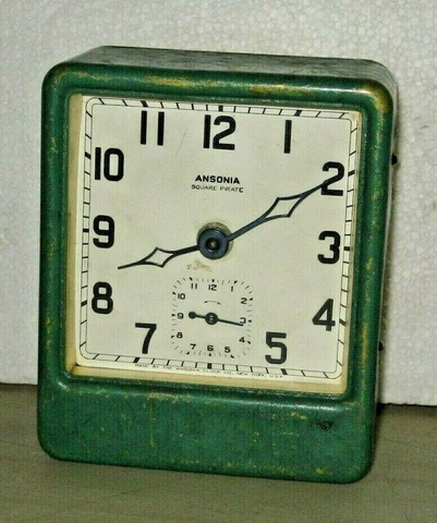ANTIQUE ANSONIA ART-DECO "SQUARE PIRATE" MECHANICAL  ALARM CLOCK WORKING Cover