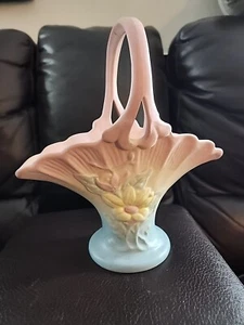 Vintage HULL Pottery 10.5" Magnolia Basket Vase RARE Pink Blue Matte Finish - Picture 1 of 10