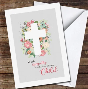 Floral Cross With Sympathy Loss Of Child Personalised Card - Picture 1 of 1