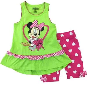 Little Girls Disney Lace Ruffle Minnie Mouse Shirt & Heart Print Pant Set Outfit - Picture 1 of 1