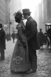 Foto vintage de la época victoriana de 1800 de pareja besándose 53 eduardiano de la ciudad de Nueva York - Imagen 1 de 2