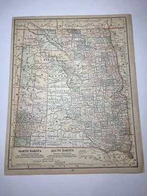 1902 North/South Dakota & Indian Reservations Fm 1905 World Atlas SEE DESCRIP - Image 1 of 2