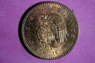 1959 Mo Mexico Cuauhtemoc 50 Centavos Bronze Coin #M23059 - Image 1 of 2