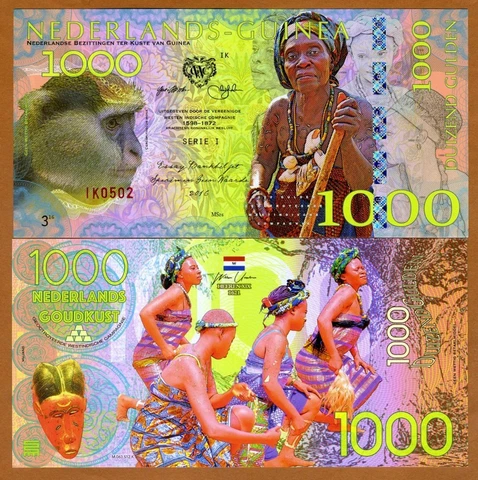 Netherlands Guinea (Ghana) 1000 Gulden, 2016 Private Issue POLYMER, UNC Monkey Cover