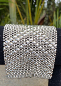 Sergio Style Wide Silver Mesh Cuff Bracelet Liquid Metal Snap 7” 8” Chainmail