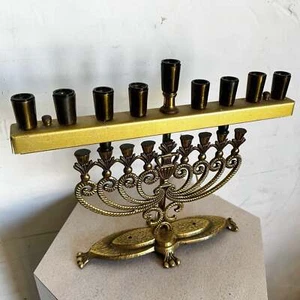 Lámpara Menorá/Chanukia israelí vintage de latón - Imagen 1 de 6
